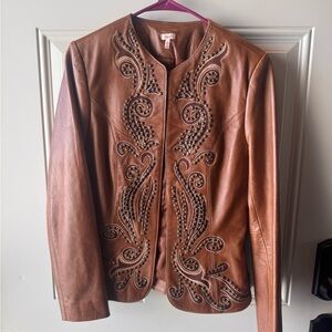 Reba Tan Embellished Leather Jacket